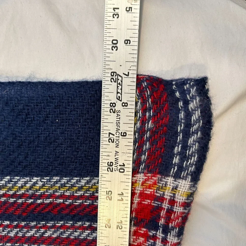 #8539 SIMONETTA BLUE RED CHECKERED TARTAN CASHMERE SCARF 29X70